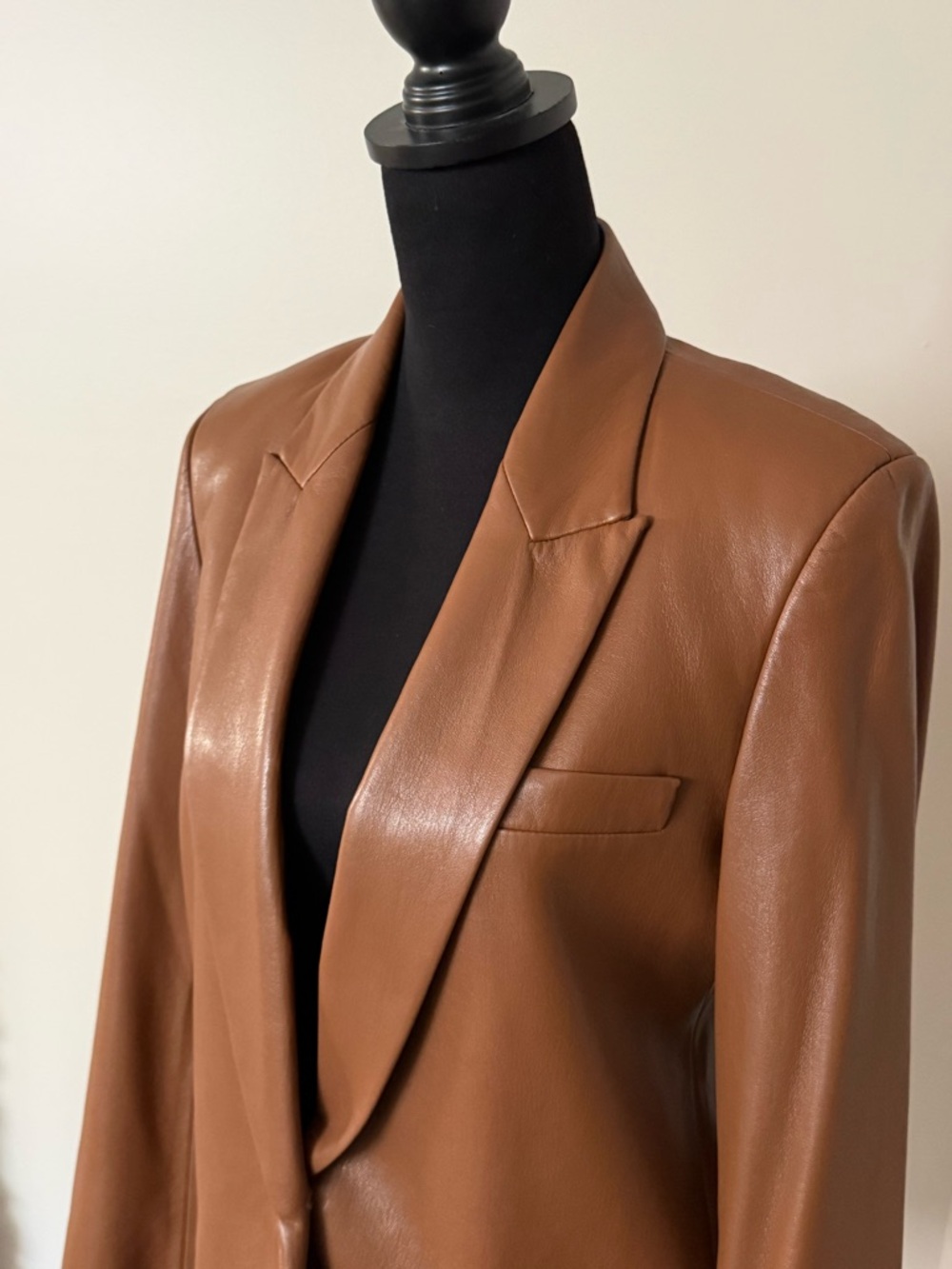 Zara Cognac Faux Leather Single-Button Blazer - Picture 5 of 8